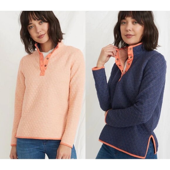 Marine Layer Womens Quilted Snap Pullover Jacket X-Large Peach & Navy nwot - Picture 1 of 12
